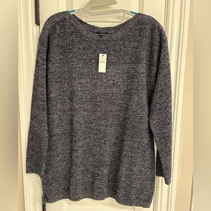 Talbots sweater, size Medium, navy and white marl. Buttons on left shoulder.